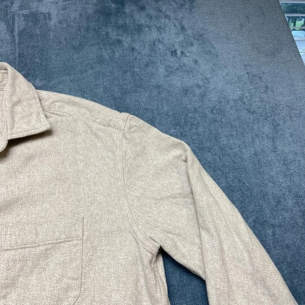 Banana Republic Flannel Shirt Mens Large Cream Cotton Relaxed Fit Button Up